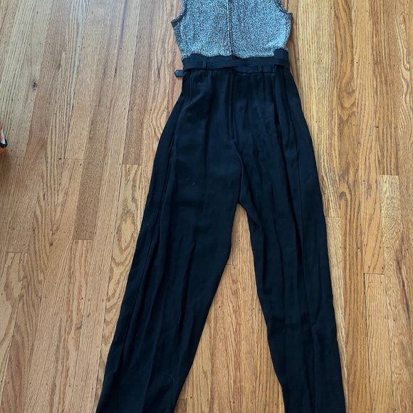 Vintage 80s John Roberts Petites Sparkle + Black Jumpsuit with Purse on Belt - S - Picture 6 of 7